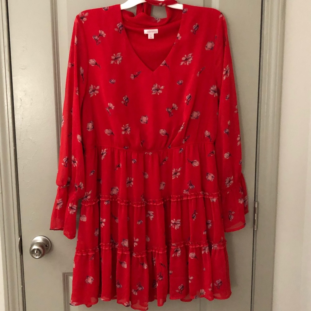 Flowy red flower dress